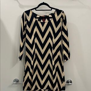 Mono B Black and Cream Chevron Long Sleeve Shift Dress
